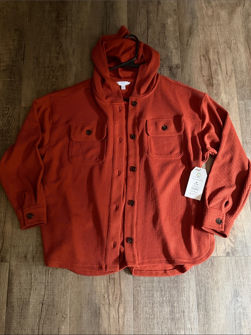 NWT Time & Tru Hooded Button-Up Jacket in Rust Orange